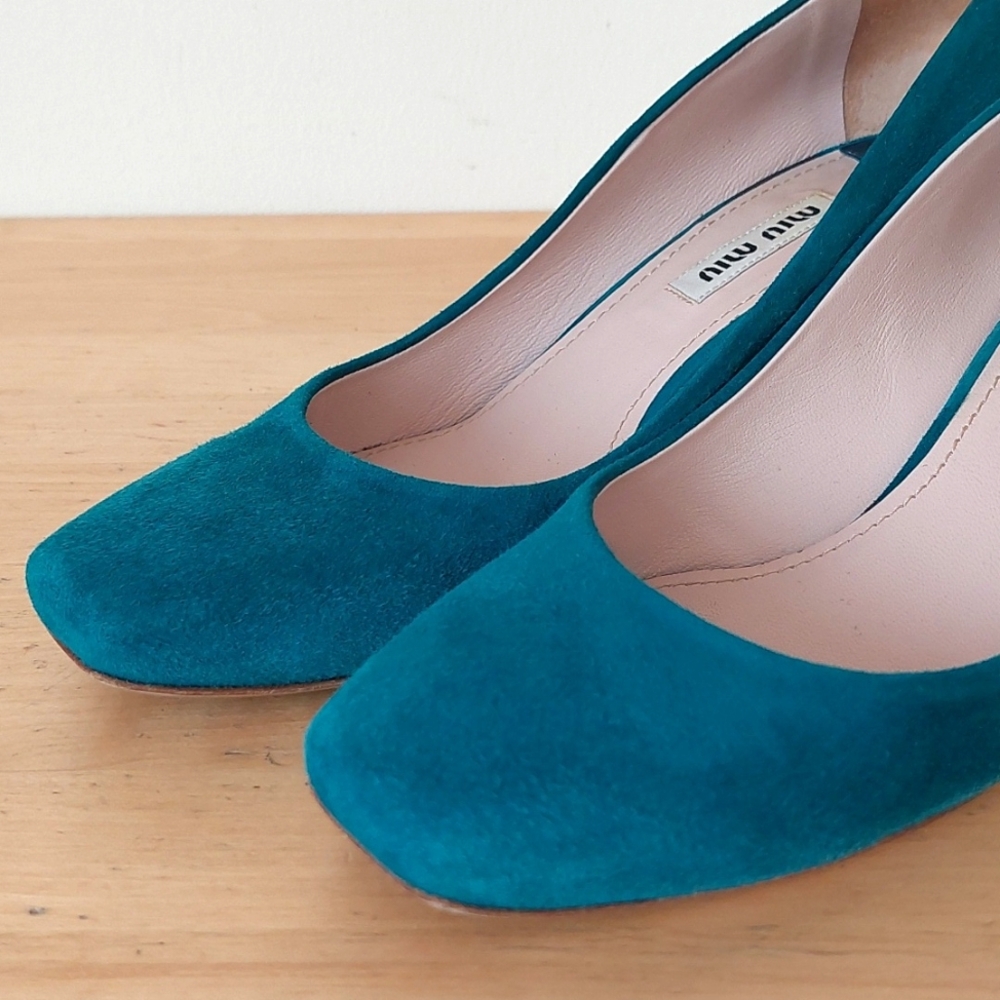 Miu Miu Green Suede Glittering Sole Heels - Picture 10 of 15